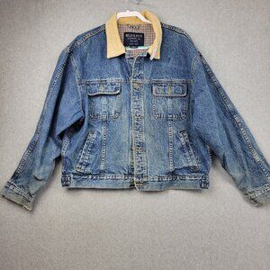 Vintage Old Navy Jean Jacket Mens Size XL Western Corduroy Collar Plaid Lined